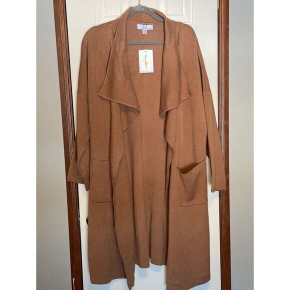 NWT Magaschoni Tan Long Viscose Blend Open Front Cardigan Overcoat Jacket Sz XL - Picture 1 of 16
